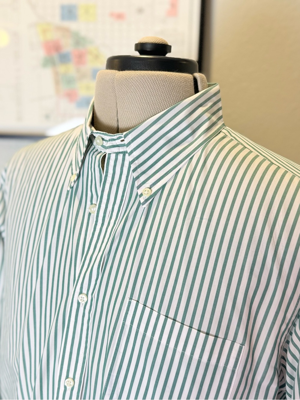 Brooks Brothers Friday Shirt Men's L Green White Stripe Button-Down